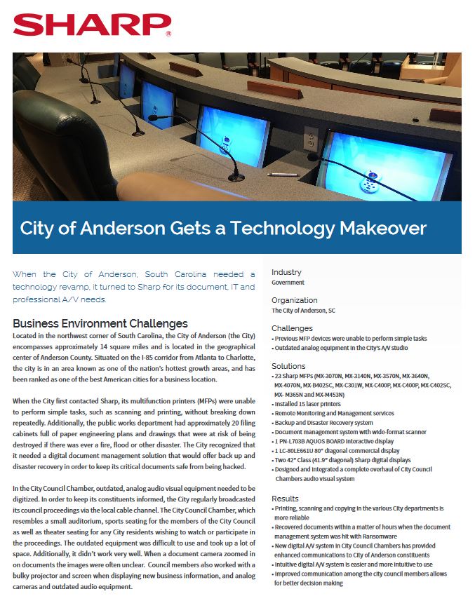 Sharp, City Of Anderson, Case Study, AM Copiers