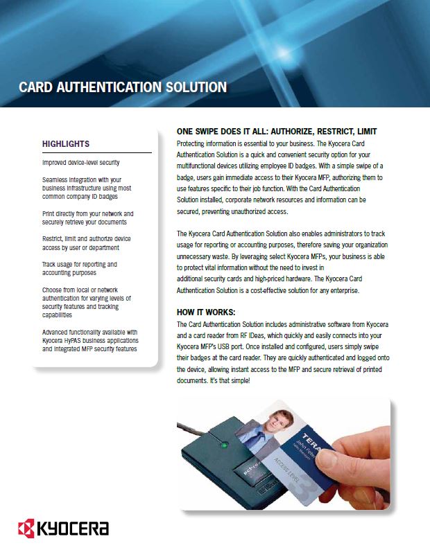 Kyocera, Software, Cost Control, Security Card Authentication, AM Copiers