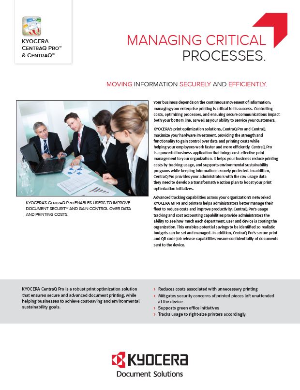Kyocera, Software, Cost Control, Security Centraq Pro, AM Copiers