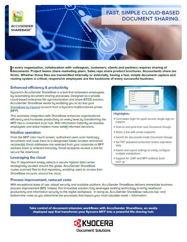 Kyocera, Software, Document Management, Accusender Sharebase, AM Copiers