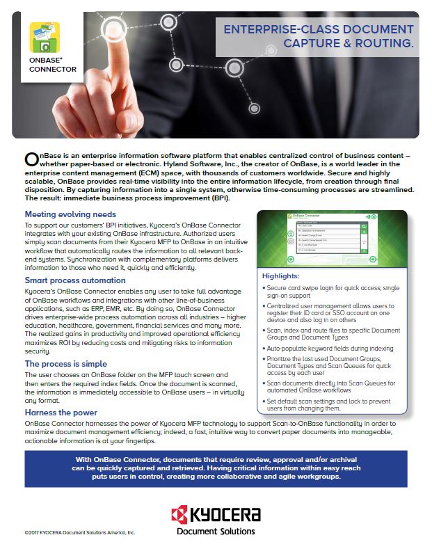 Kyocera, Software, Document Management, Onbase Connector, AM Copiers