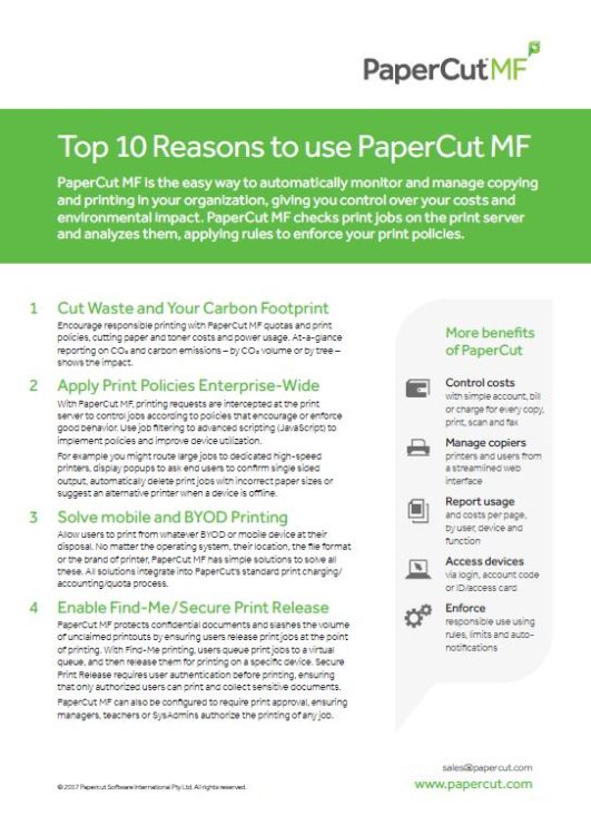 Top 10 Reasons, Papercut Mf, AM Copiers
