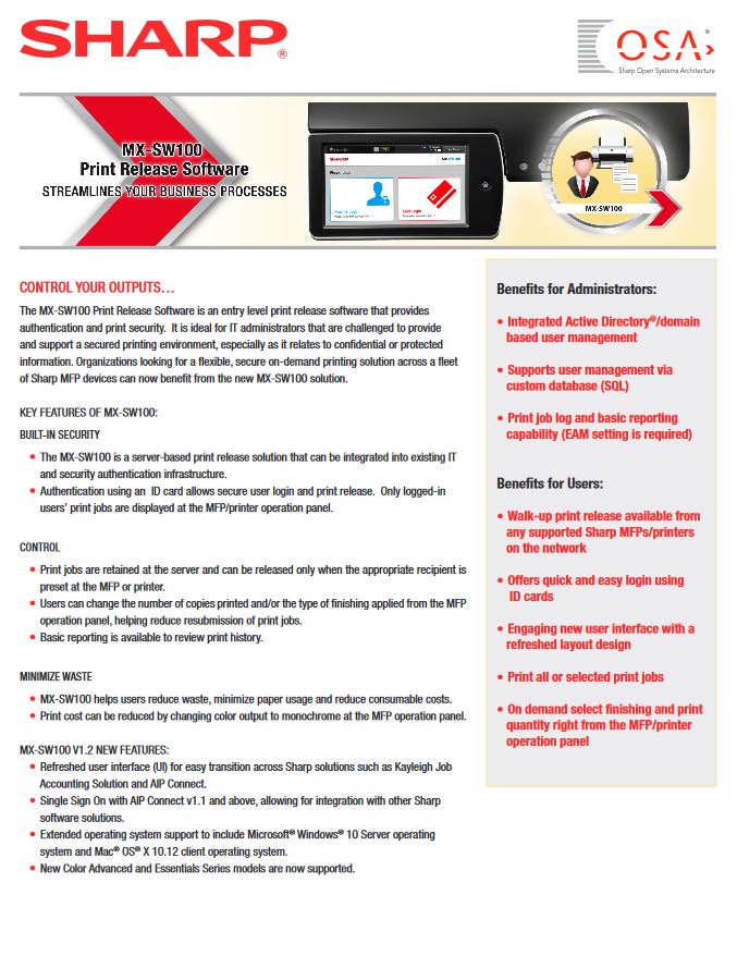 Sharp, print release software, AM Copiers