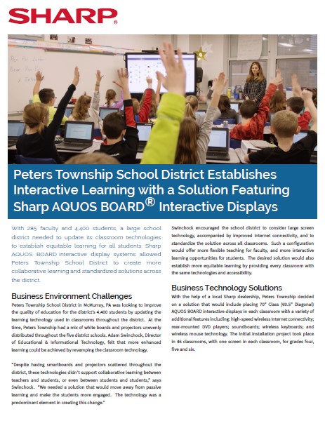 Sharp, Peters Township, School District, Aquos Board, Case Study, Education, AM Copiers