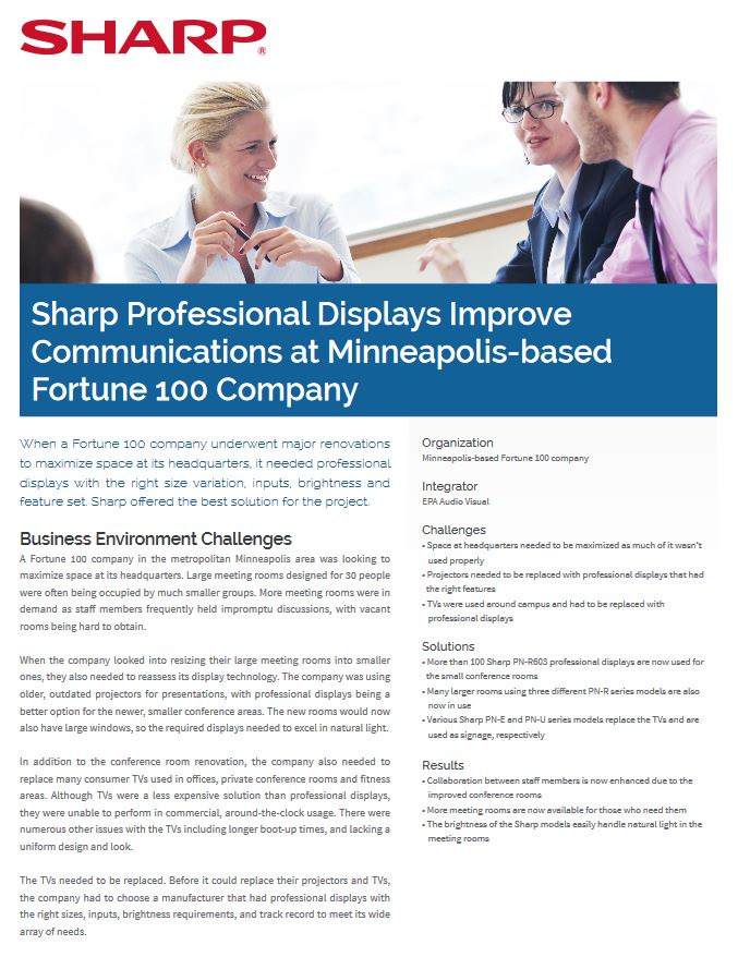Sharp, Professional Displays, Improve Communications, corporate, AM Copiers