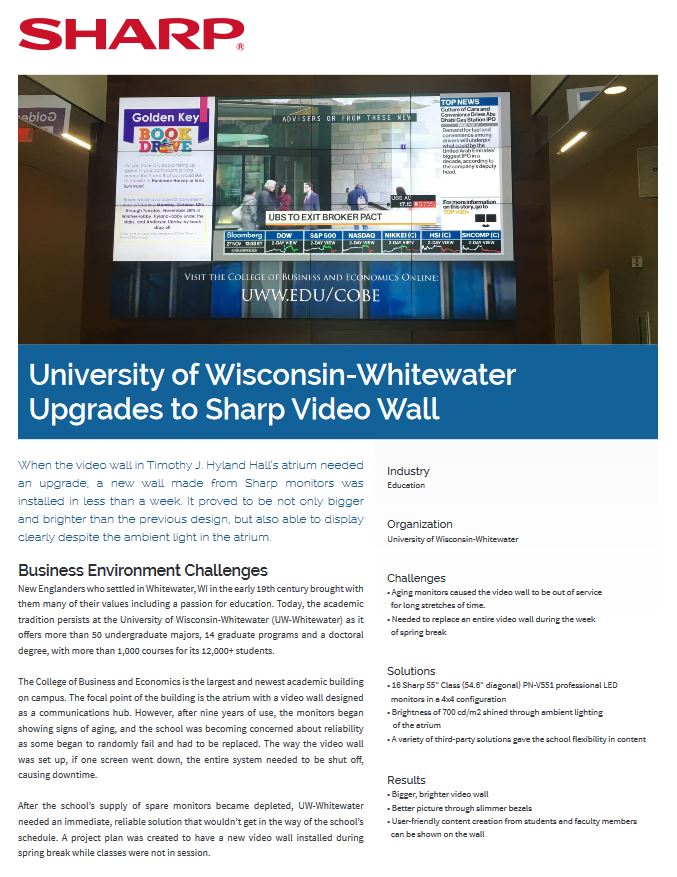 Sharp, University Of Wisconsin, Video Wal,l Case Study, Education, AM Copiers
